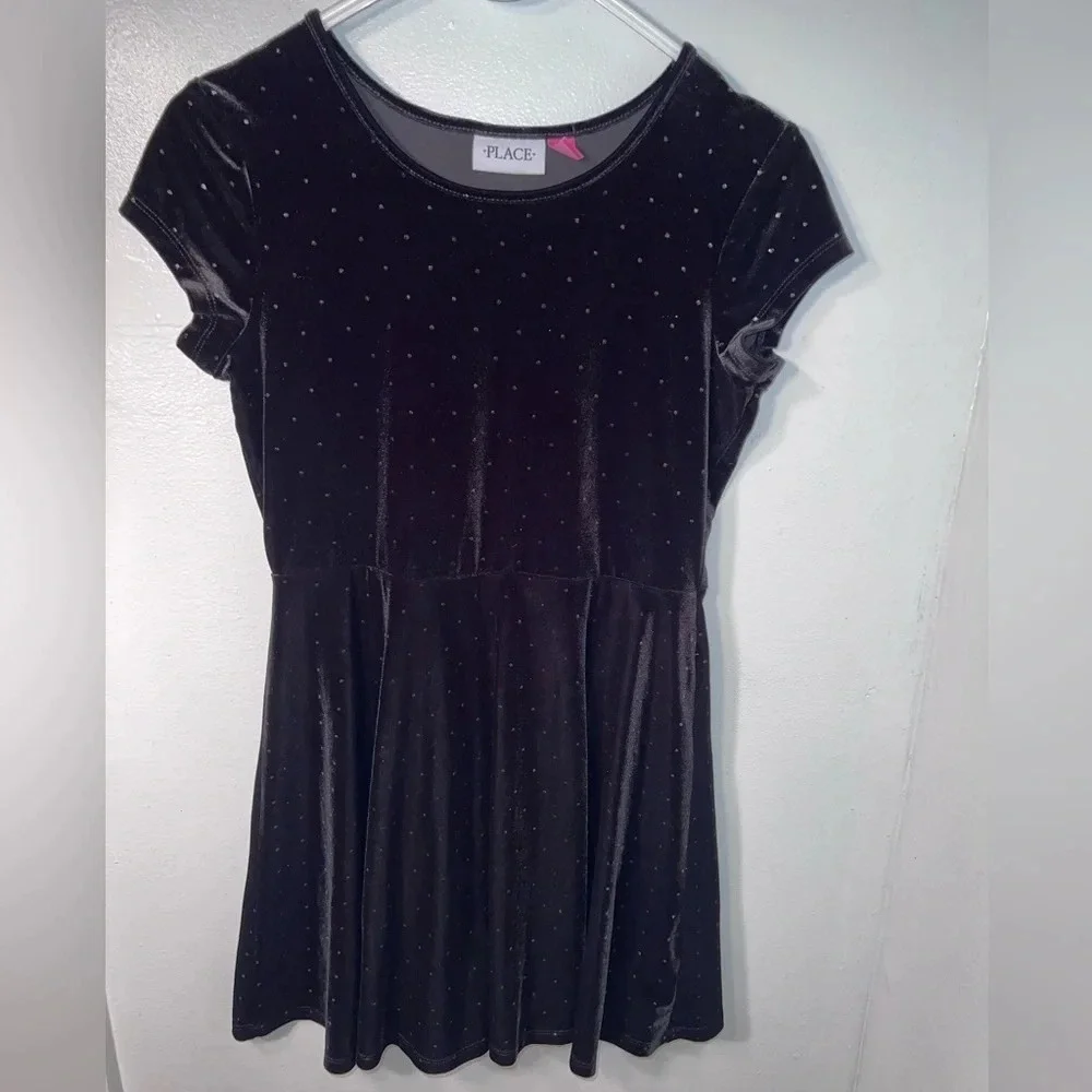 Children’s place XL,short sleeve pullover party dress black velvet gold sparkles